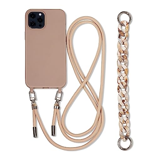 FIFTHAVE Handykette iPhone 15 pro max Hülle mit Armband,Necklace Handyhülle mit Band Schutzhülle Silikon iPhone 15 Pro Max Silikon Case Cover mit Kette Lanyard TPU Stossfest Cover 6.7 Zoll Khaki von FIFTHAVE