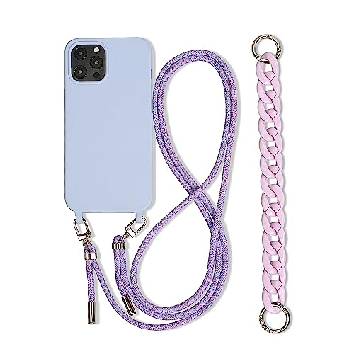 FIFTHAVE Handykette iPhone 15 pro max Hülle mit Armband,Necklace Handyhülle mit Band Schutzhülle Silikon iPhone 15 Pro Max Silikon Case Cover mit Kette Lanyard TPU Stossfest Cover 6.7 Zoll Lila von FIFTHAVE