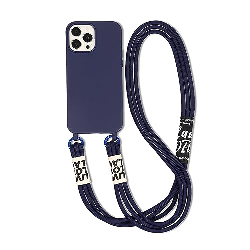 FIFTHAVE Handykette kompatibel mit iPhone 15 Hülle mit Band Necklace Handyhülle Schutzhülle Silikon TPU Cover mit Kordel zum Umhängen Schnur Bumper Case für iPhone 15 6.1''Dunkelblau von FIFTHAVE