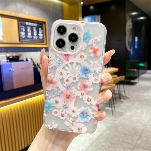 FIFTHAVE Magnetisch Handyhülle iPhone 15 pro Blumen Hülle Kompatibel mit MagSafe,Mattierte Hardcase Schutzhülle iPhone 15 pro Hart PC Case Aesthetic Flowers Weich TPU Cover 6.1'' Blumen06 von FIFTHAVE