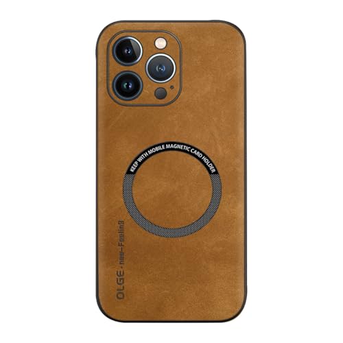 FIFTHAVE Magnetisch Hülle für iPhone 13 Pro Max Leder Handyhülle kompatibel mit MagSafe Leather Slim Weiches TPU Bumper Case Stoßfest Kratzfest Schutzhülle Fallschutz rutschfest Cover 6.7" Braun von FIFTHAVE