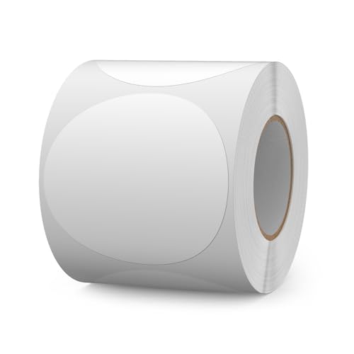 FINDAT Weiß Selbstklebend Etiketten 76 mm Rund Vinyl Rolle Wasserdichte Klebeetiketten Universal Aufkleber für Büro DIY Umzug Lagerregale 500 Stück von FINDAT