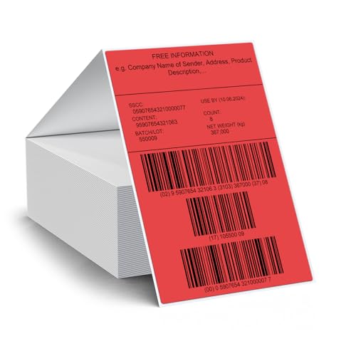 FINDAT Rot Thermo-Etiketten 4 x 6 Zoll Vinyl Fanfold Selbstklebende Versandetiketten Bedruckbar Wasserdicht Thermo-Aufkleber Für Adresse Büro Logo Design Haushalt 250 Stück Red von FINDAT