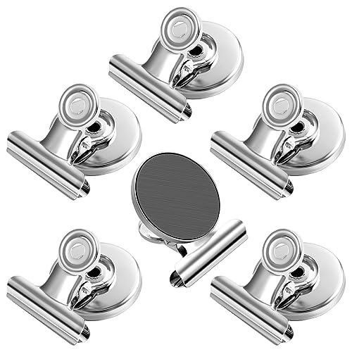 FINDMAG 6 Stück silberne magnetische Clips, starke robuste Clips, Magnet, Kühlschrankmagnete, Clip, Whiteboard-Magnet-Clip, Metall-Magnetclip für Kühlschrank, Whiteboard, Büro, Klassenzimmer von FINDMAG