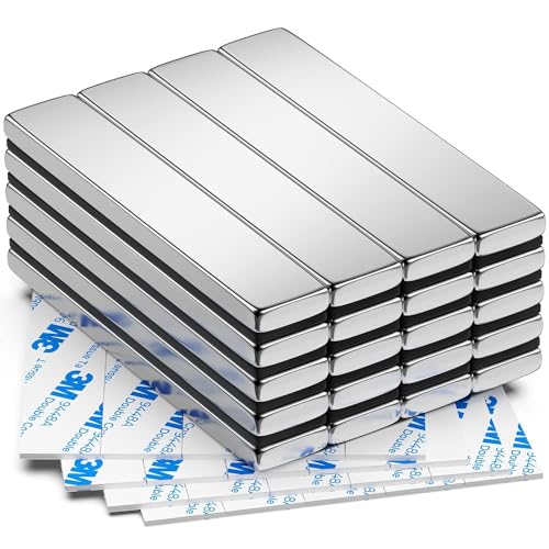 FINDMAG Magnete Stark, 20 Stück 60 x 10 x 3 mm Magnetstreifen, Neodym Magnete Extra Stark, Starke Stabmagnet, Seltenerdmagnete mit Doppelseitigem Klebemittel, Kühlschrankmagnet für Mehrfachnutzung von FINDMAG