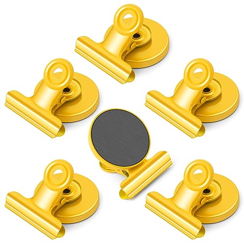 FINDMAG Magnetische Clips, 6 Stück gelbe Kühlschrankmagnete Clip, Whiteboard-Magnet-Clips, stark, starke robuste Clips, Magnet-Clips für Whiteboard, Kühlschrank, Büro, Klassenzimmer, Taschen von FINDMAG