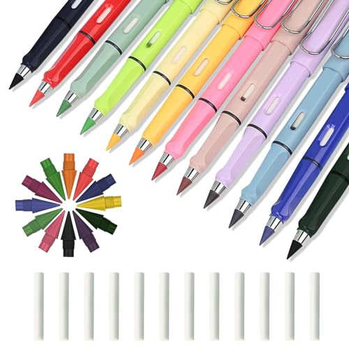 FINEASY 12 Stück Tintenlose Bleistifte Set, Ewiger Bleistift mit Radiergummi, Infinity Pencil mit 12 Wechselkopfm, Wiederverwendbar Forever Pen, Unendlicher Bleistifte Kinder Zauber Bleistift Set von FINEASY