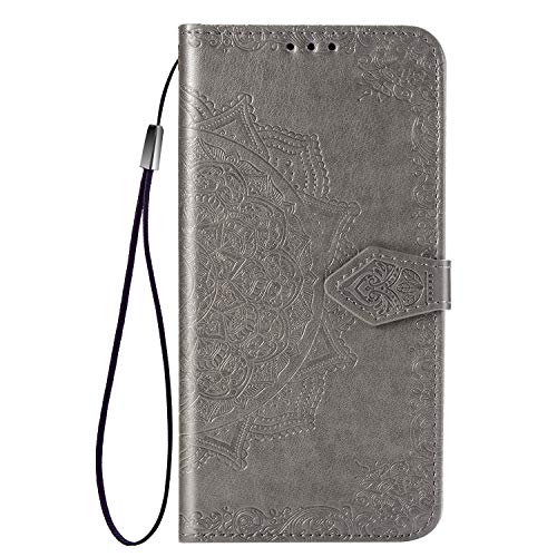 FINEONE Hülle für Xiaomi Redmi Note 9 Pro/Note 9S / Pro Max Leder Flip Wallet Case, Schmetterling Blumen Handyhülle PU Leder Tasche Case, Kartensteckplätzen Schutzhülle Ständer Etui-Grau von FINEONE