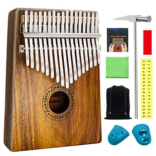 Kalimba 17 Schlüssel Daumenklavier Instrument Musikinstrumente Tragbares Finger Piano mit Lernanleitung, Schutzhülle, Stimmhammer Professionelle Kalimba Instrument für Kinder Erwachsene Anfänger von FINETHER