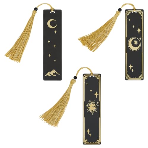 FINGERINSPIRE 3 Stück 3 Stile Lesezeichen Mit Mond/Sternmuster 25x3cm Lesezeichen Aus Metall Mit Quaste Lesezeichen Mit Sternenhimmel Motiv Lesezeichen Aus Messing Rechteckig von FINGERINSPIRE