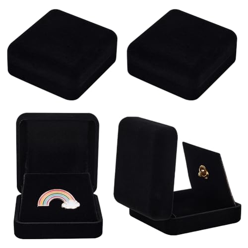 FINGERINSPIRE 4 Stück Samt Ausstellungsbox Für Abzeichen 7x6.7x2.95 cm Schwarz Anstecknadel Sammlung Ausstellungshalter Quadratische Broschennadel Aufbewahrung Präsentationskoffer Für Münzen von FINGERINSPIRE