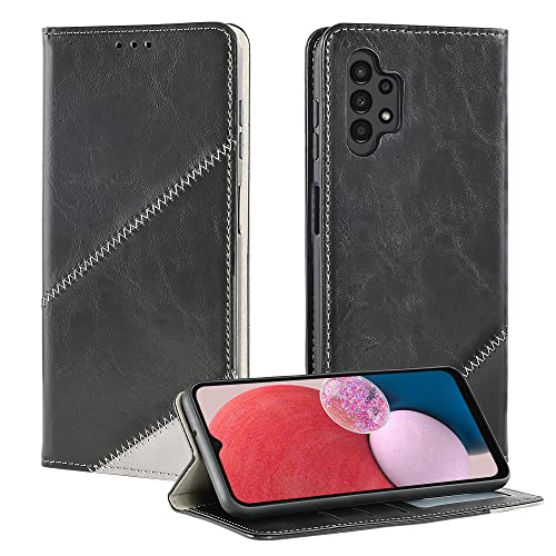 FINIBO Handyhülle für Samsung Galaxy A13 4G Hülle, Premium PU Leder Handyhüllen, mit Wallet Kartenfach und Verstellbarem Klappständer Schutzhülle, Flip Case für Samsung Galaxy A13 6.6“, Schwarzgrau von FINIBO