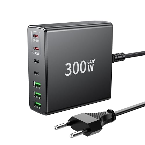 FINIBO USB C Ladegerät 300W: 7-Ports USB schnellladegerät mehrfach mit 4 USB-C und 3 USB-A, USB c ladegerät mehrfach Dual-PD PPS Charger USB c für MacBook Pro/Air,iPad Pro/Air,Sumsung (Schwarz) von FINIBO