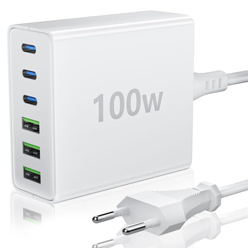 FINIBO USB C Ladegerät Mehrfach: 100W 6-Port Schnellladegerät mit USB-C und USB-A, Tragbarer Netzteil für ipad and Smartphones von FINIBO