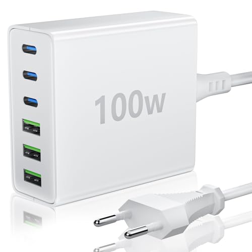 FINIBO USB C Ladegerät Mehrfach: 100W 6-Port Schnellladegerät mit USB-C und USB-A, Tragbarer USB C Wall Charger für MacBook, ipad and Smartphones von FINIBO