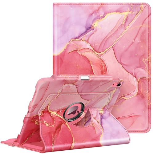FINTIE Drehbare Hülle Kompatibel mit iPad 10th Generation (Modell 2022) 10.9 Zoll - 360 Grad drehbar Schutzhülle Ständer Cover mit Stifthalter, Auto Wake/Sleep, Marmor Rosa von FINTIE