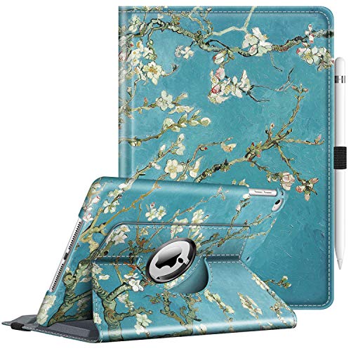 FINTIE Rotierende Hülle kompatibel mit iPad 6th Generation (2018)/iPad 5th Gen (2017)/iPad Air 2/Air 1-9.7 Zoll, 360 Grad drehbarer Ständer, Auto Sleep/Wake Funktion, Blume von FINTIE