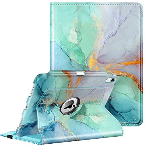 Fintie Drehbare Hülle für iPad (A16) 11. Generation 11 Zoll (2025), iPad 10. Generation 10,9 Zoll (2022) - [Eingebauter Stifthalter] 360 Grad drehbare Schutzhülle mit Standfunktion, Smaragd Marmor von FINTIE