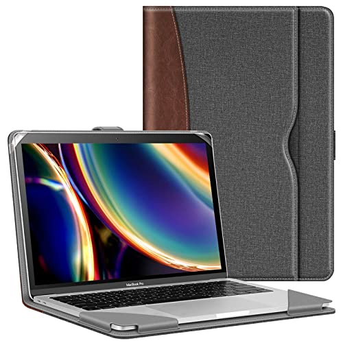 Fintie Hülle Kompatibel mit MacBook Air 13.6 (2024-2022 M3 M2), MacBook Air 13 (2020-2018 M1) / Pro 13 (2022-2016 M2 M1), Folio Book Schutzhülle mit Dokumentschlitze, Grau/Braun von FINTIE