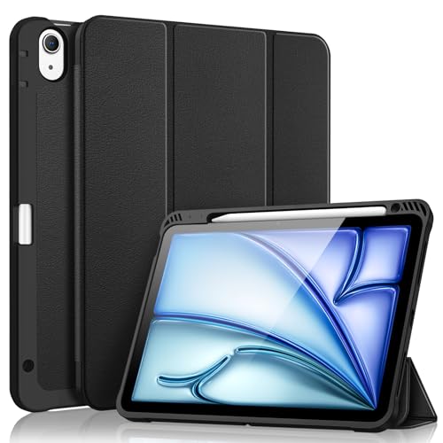 Fintie Hülle für iPad Air 11 Zoll M3 (2025)/M2 (2024), iPad Air 5. Generation (2022)/4. Gen 2020 10,9 Zoll mit Stifthalter, Soft TPU Rückseite Abdeckung Schutzhülle Intelligent Case, Schwarz von FINTIE