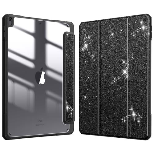 Fintie Hybrid Slim Case für iPad Air 3rd Generation 26.7 cm 2019 / iPad Pro 10.5 Zoll 2017 - [Eingebauter Stifthalter] Stoßfeste Abdeckung mit klarer transparenter Rückschale, glitzerndes Schwarz von FINTIE