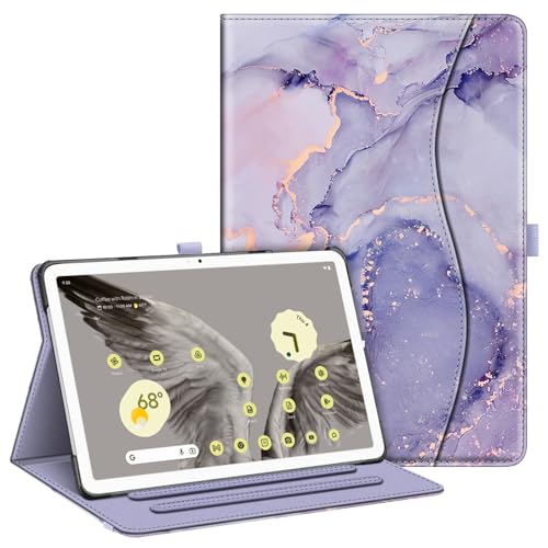 Fintie Schutzhülle für Google Pixel Tablet 27,9 cm (11 Zoll), Version 2023, Multi-Winkel-Ansicht, schützende Standhülle mit Tasche und Stifthalter, kompatibel mit Lade-Lautsprecher-Dock, lila Marmor von FINTIE