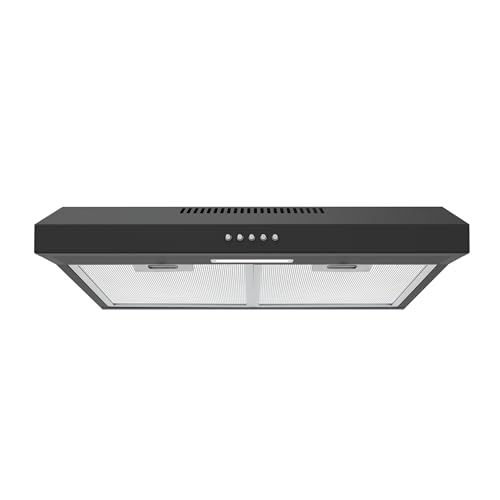 FIREGAS Unterbau-Dunstabzugshaube 60cm | 3-Stufen Umluft/Abluft System mit 300m³/h | LED-Beleuchtung & Aktivkohlefilter | Leise Unterbauhaube für moderne Küchen (Schwarz) von FIREGAS