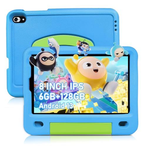 FIRMAST Kinder Tablet Android 13, Tablet 8 Zoll 6GB RAM, 128 GB ROM / 1 TB Erweiterbar, Octa-Core, HD IPS-Display, WiFi, Kinder Tablet ab 4 Jahre, Kinder-App, Kindersicherung, Kindgerechte Hülle, Blau von FIRMAST