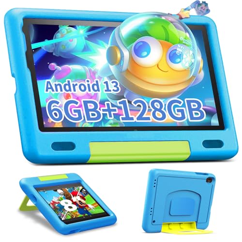 FIRMAST Tablet Kinder Android 13, Tablet 8 Zoll Angebote, 6 GB RAM + 128 GB ROM/TF 1 TB, Octa-Core, Tablet für Kinder mit Kids Software, Kindersteuerung, Bildungssystem, EVA-Hülle, Blau von FIRMAST