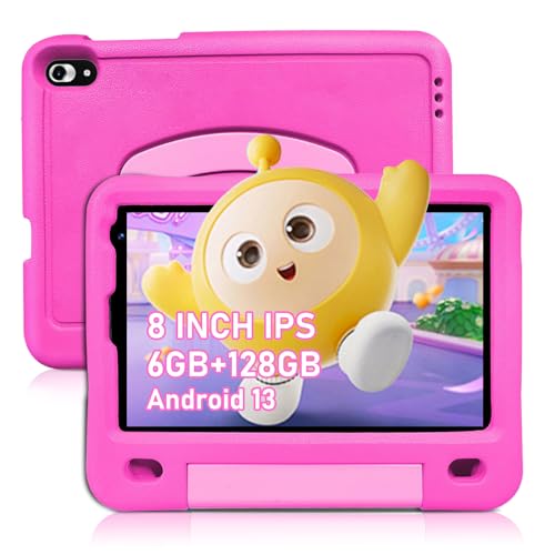 FIRMAST Kinder Tablet Android 13, Tablet 8 Zoll 6GB RAM, 128 GB ROM / 1 TB Erweiterbar, Octa-Core, HD IPS-Display, WiFi, Kinder Tablet ab 4 Jahre, Kinder-App, Kindersicherung, Kindgerechte Hülle, Rose von FIRMAST