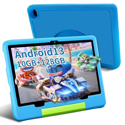 Kinder Tablet 10 Zoll Android 13, 10 GB RAM + 128 GB ROM, TF 1 TB, Octa-Core, HD IPS-Display, Kids Tablet mit Kindersicherung, Langer Akkulaufzeit, WiFi, Dual-Kamera, Kinder Tablet ab 2-12 Jahre, Blau von FIRMAST