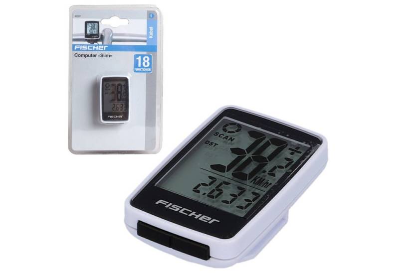 FISCHER Fahrrad Fahrradcomputer Fahrradcomputer Slim Fahrradtacho Weiß, Rad-Computer Tacho LCD Display 18 Funktionen von FISCHER Fahrrad