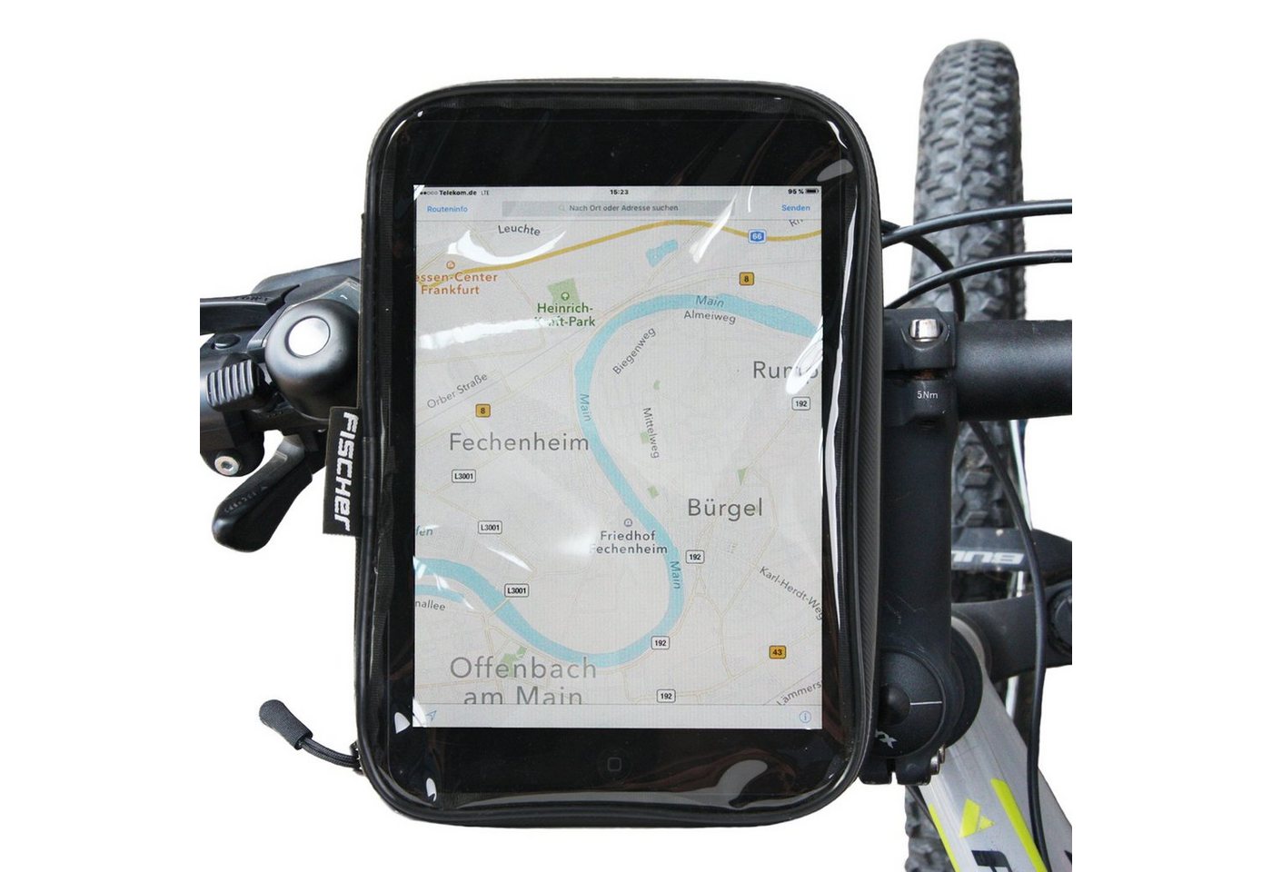 FISCHER Fahrrad Tablet-Tasche Lenker-Halterung Fahrrad Tablet-Halterung, (bis 8 Zoll, Wasserfest, Halter mit Klick-System, Fahrrad-Lenker 22-31,8mm) von FISCHER Fahrrad