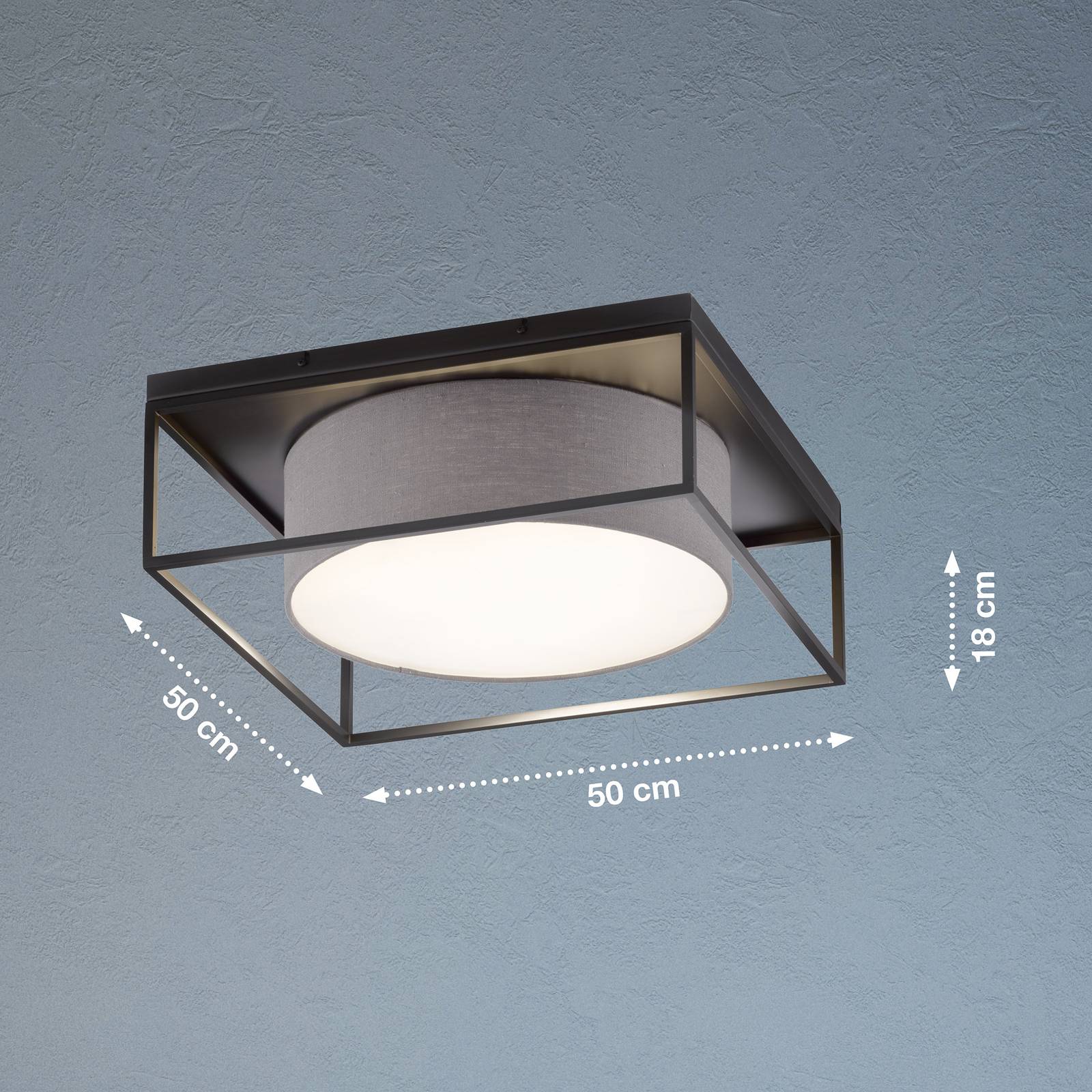 Deckenleuchte Carre 50x50cm Stoffschirm grau Deckenleuchte Carre 50x50cm Stoffschirm grau von FISCHER & HONSEL