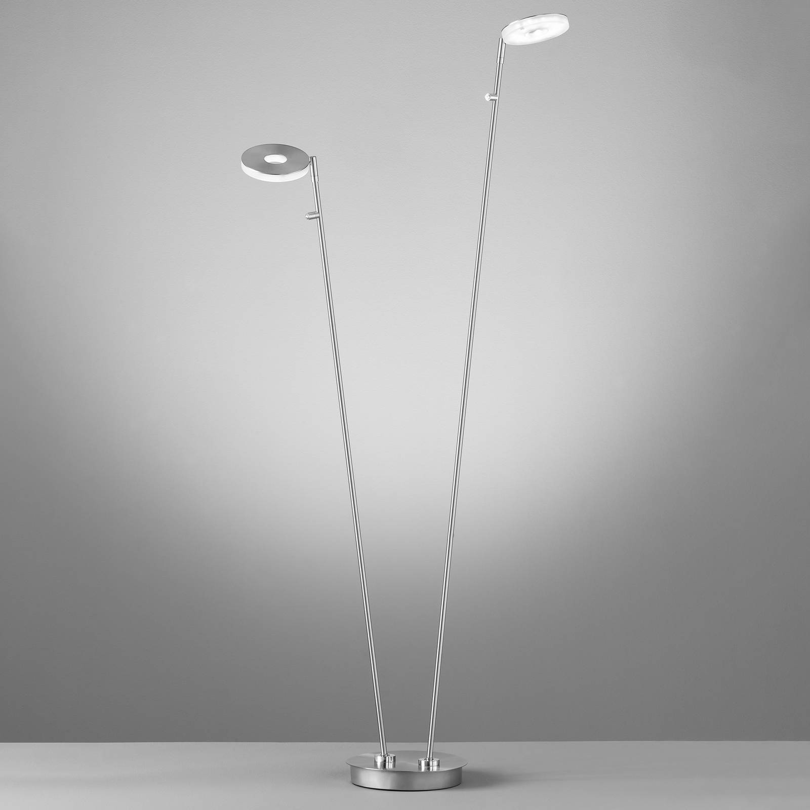 LED-Stehleuchte Dent, dimmbar, CCT, 2 x 8W, nickel LED-Stehleuchte Dent, dimmbar, CCT, 2 x 8W, nickel von FISCHER & HONSEL