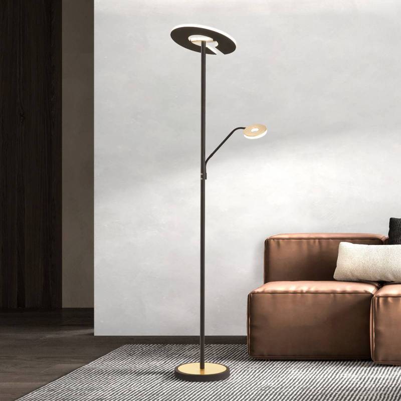 LED-Stehleuchte Dent, schwarz/blattgold, 180 cm, CCT, 2-flg. von FISCHER & HONSEL