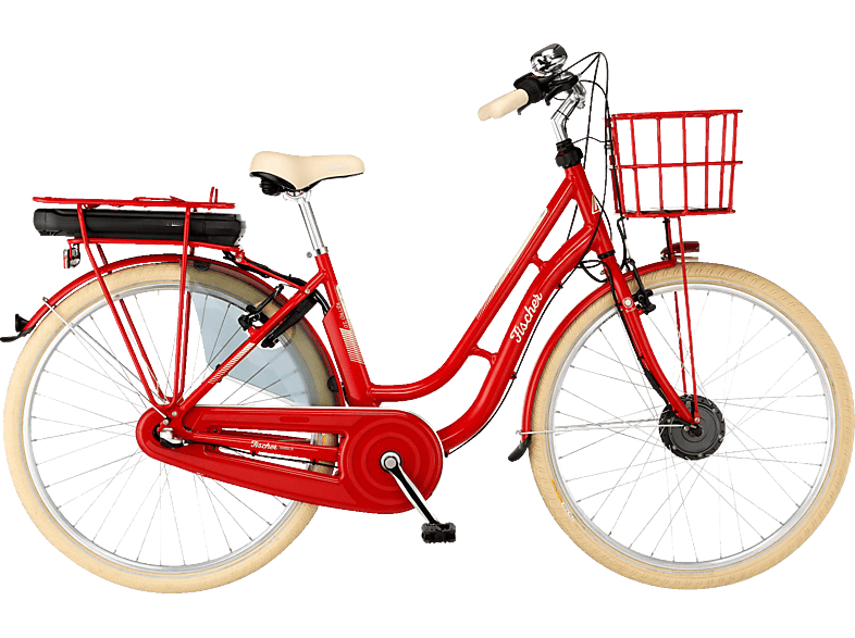 FISCHER Cita Retro 2.0 Citybike (Laufradgröße: 28 Zoll, Rahmenhöhe: 48 cm, Damen-Rad, 418 Wh, Rot glänzend) von FISCHER