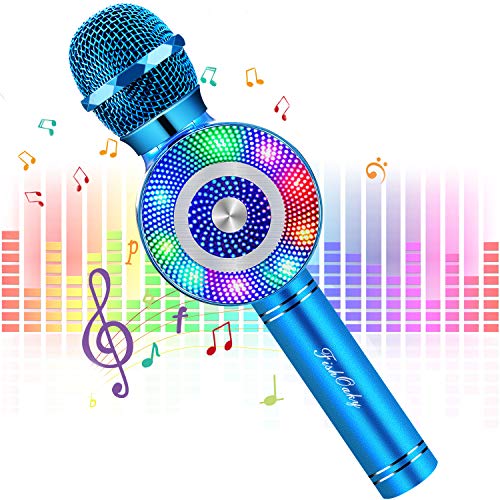 FISHOAKY Karaoke Mikrofon, 4 in 1 Bluetooth Mikrofon Karaoke Tragbarer Drahtlose Mikrofon Stereo Player mit Dynamisches Licht, Kompatibel mit Android IOS von FISHOAKY