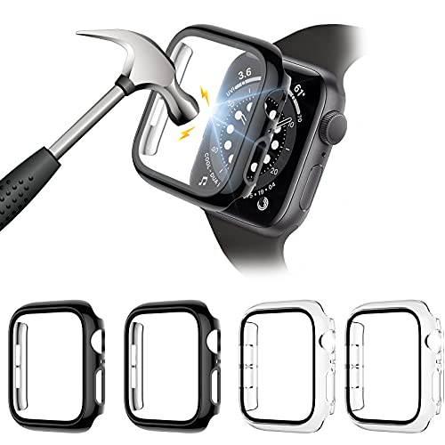 FITA [4 Stücke Schutz Hülle Kompatibel mit Apple Watch SE 1 2 2022/6/5/4 44MM Schutzhülle Schutzfolie Glas Displayschutz, Ultradünne Blasenfreie PC Gehäuse Cover Case Kompatibel mit iwatch SE/6/5/4 von FITA