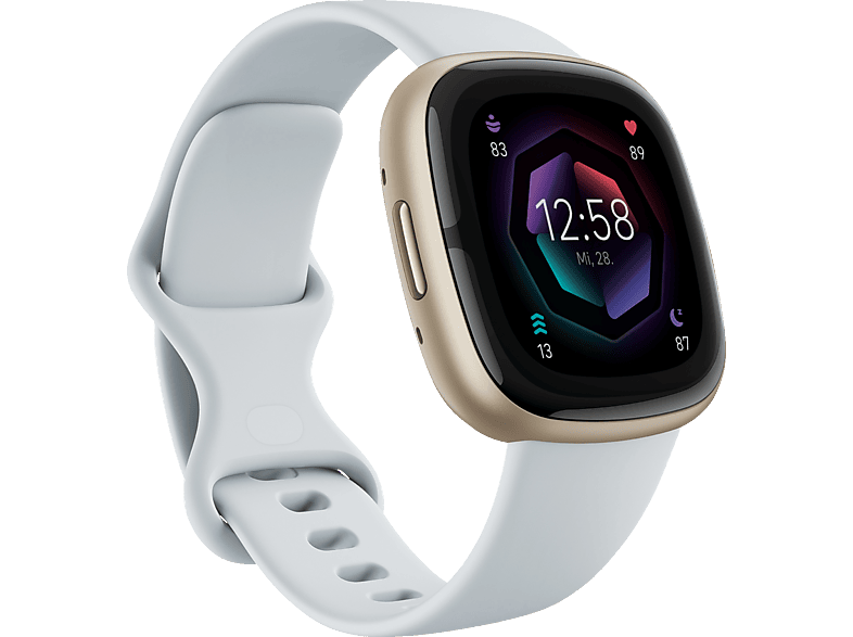 FITBIT Sense 2 Smartwatch Aluminium Elastomer, S/L, Blue Mist/Soft Gold von FITBIT