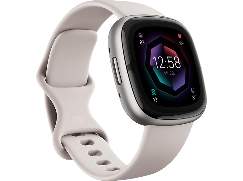 FITBIT Sense 2 Smartwatch Aluminium Elastomer, S/L, Lunar White/Platinum von FITBIT