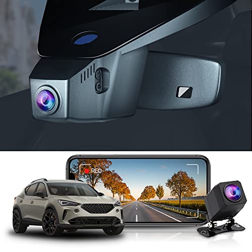Fitcamx 2K Dual Dashcam Kompatibel mit Cupra Formentor 2021-2024, Dashcam Auto Vorne Hinten passend für VW Golf Mk8 GTE GTD GTI R, OEM HD 1440P + 1080P WiFi, Parkmodus, G-Sensor, WDR, 64-GB-Karte von FITCAMX