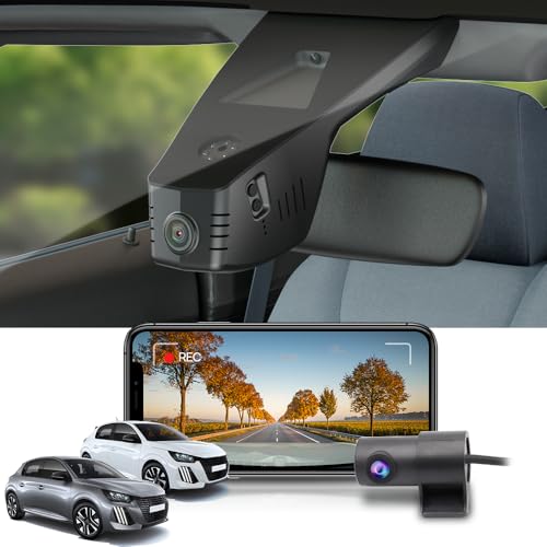Fitcamx Dash cam Vorne Hinten 2160P +1080P passend für Peugeot 208, e-208 2020 2021 2022 2023 2024 2025 (HD2-9316), OEM Dashcam Auto, Dual HD Video WiFi, G Sensor, Loop-Aufnahme, WDR, 128GB Karte von FITCAMX