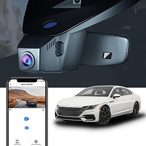 Fitcamx Dashcam 4K Kompatibel mit VW Arteon 2019 2020 2021 2022 2023 2024, Autokamera WiFi UHD 2160P Video, Parkmodus, G-Sensor, Loop-Aufnahm, WDR Dash cam, OEM Volkswagen Zubehör, mit 64-GB-Karte von FITCAMX