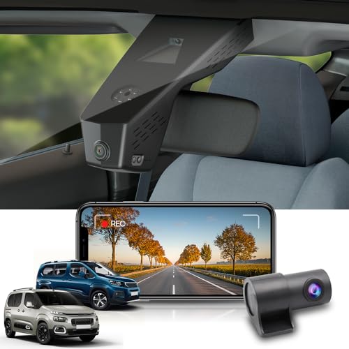 Fitcamx Dashcam Auto Vorne Hinten 2160P+1080P Geeignet für Citroen Berlingo and Peugeot Rifter 2018-2023, OEM Dashcam 4K Video WiFi, Loop-Aufnahme, G-Sensor, WDR Dasch-cam Auto, Plug&Play, 128GB Karte von FITCAMX