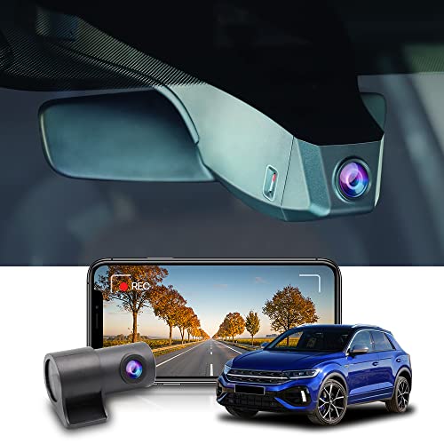 Fitcamx Dashcam Vorne Hinten Kompatibel mit VW T-ROC 2017-2024, UHD Dashcam 4K 2160P+1080P Video WiFi, OEM Volkswagen Zubehör, Parkmodus, Loop-Aufnahm, G-Sensor, Nachtsicht, WDR, mit 128-GB-Karte von FITCAMX