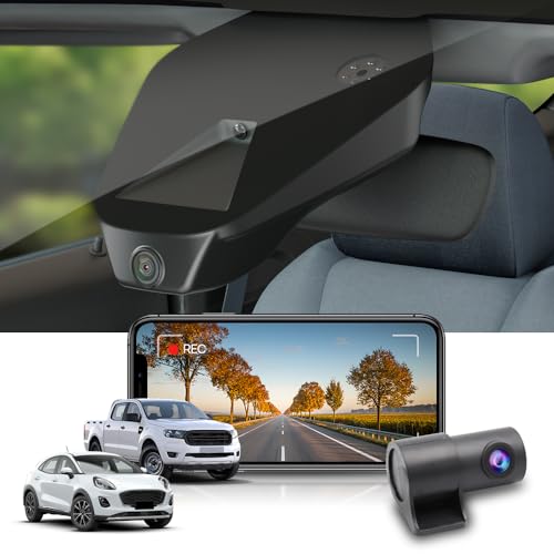 Fitcamx Dashcam Vorne Hinten kompatibel mit Ford Ranger 2019 2020 2021 2022 und Puma 2020-2023, OEM Dashcam 4K UHD 2160P+1080P Video WiFi, Loop-Aufnahm, G-Sensor, WDR, Plug & Play, 128GB Karte von FITCAMX