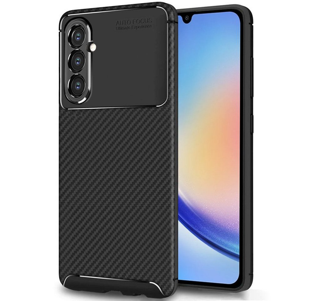 FITSU Handyhülle Handyhülle für Samsung Galaxy A34 Case im Carbon Design Schwarz 6,6 Zoll, Handyhülle mit Carbon Optik, stabile Schutzhülle, Case mit Eckenschutz von FITSU