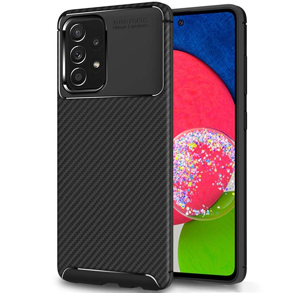 FITSU Handyhülle Handyhülle für Samsung Galaxy A52s 5G Case im Carbon Design Schwarz, Handyhülle mit Carbon Optik, stabile Schutzhülle, Case mit Eckenschutz von FITSU
