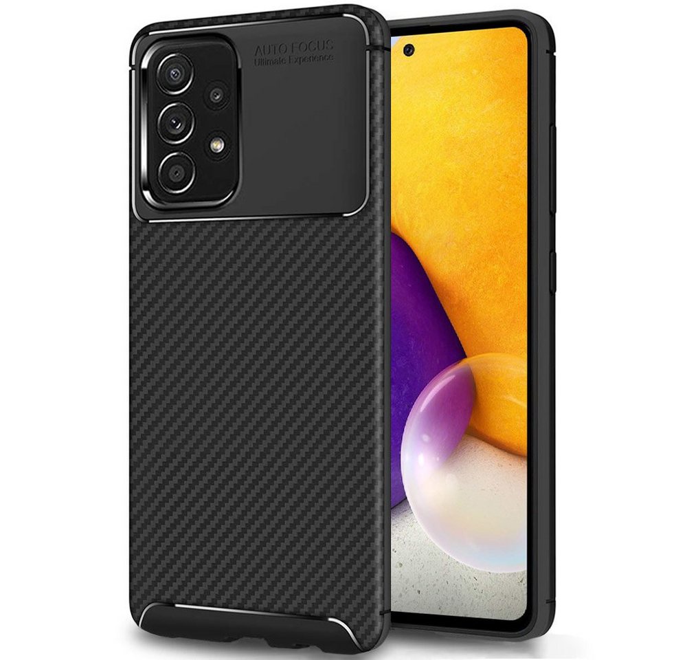 FITSU Handyhülle Handyhülle für Samsung Galaxy A72 Case im Carbon Design Schwarz, Handyhülle mit Carbon Optik, stabile Schutzhülle, Case mit Eckenschutz von FITSU